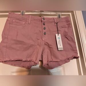 Pink distressed shorts